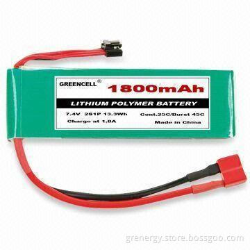 Lithium Polymer Battery with 45C Burst Discharge Current,7.4V Voltage, 1,800mAh Capacity